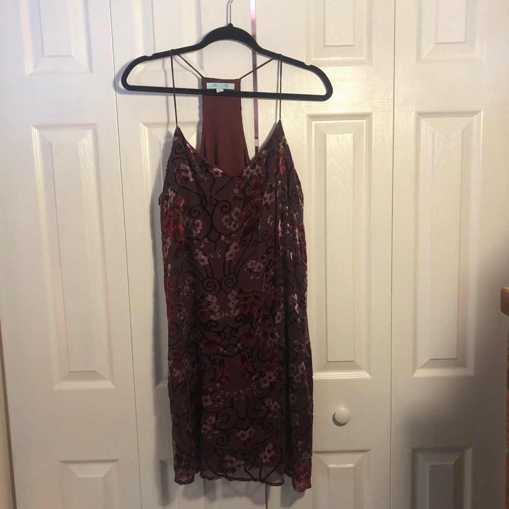 Velvet Dress with Floral Detail